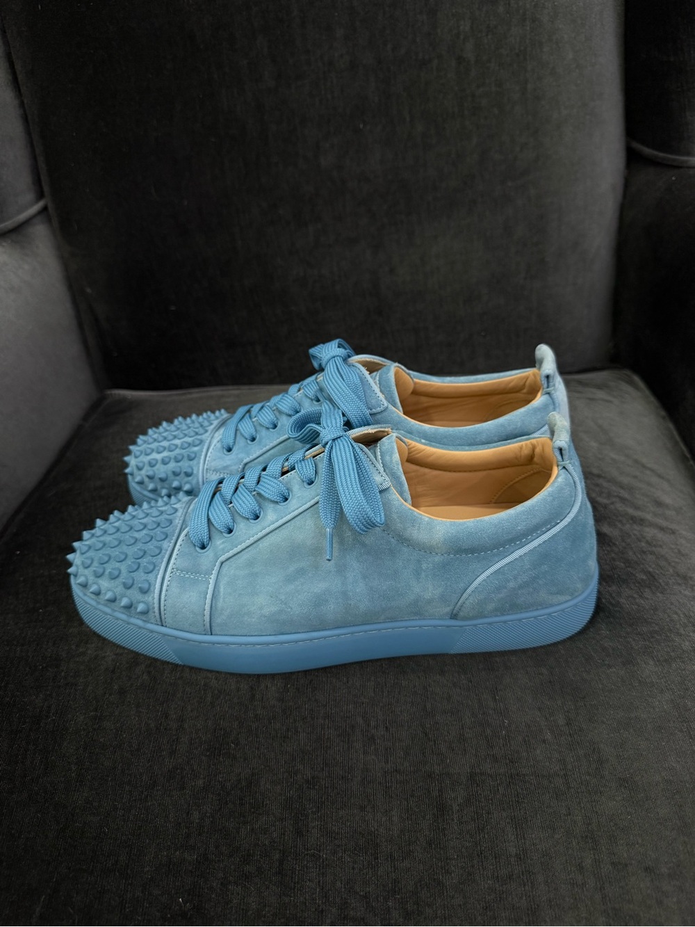 Christian Louboutin Louis Junior Spikes Veau Velours Blue 43 1/2 - Picture 3 of 6